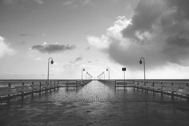 Benches black and white boardwalk bridge - Download Free Stock Photos Pikwizard.com