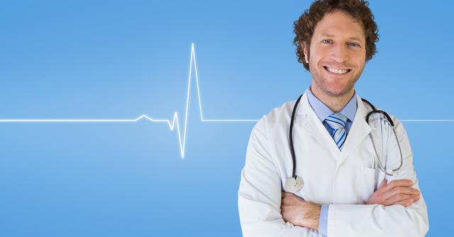 Doctor standing with arms crossed against medical background - Download Free Stock Photos Pikwizard.com
