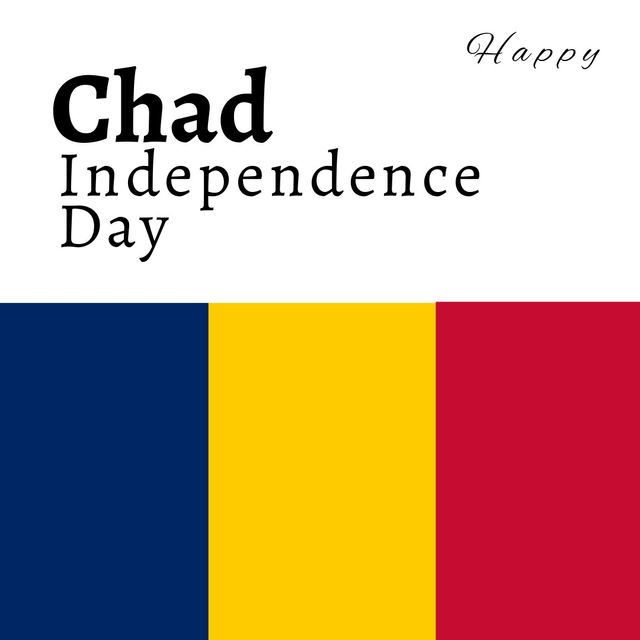 Illustration of happy chad independence day text with national flag, copy space. Vector, patriotism, celebration, freedom and identity concept.