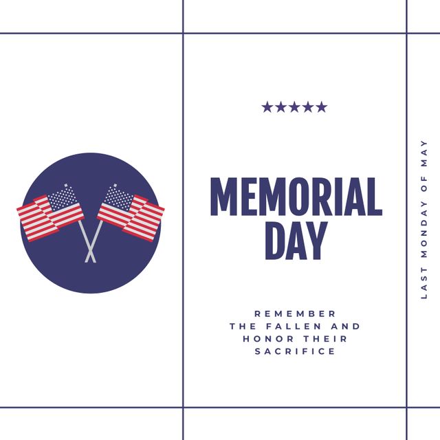 Composition of memorial day text and flags of usa on white background. Memorial day, american patriotism and remembrance concept digitally generated image.