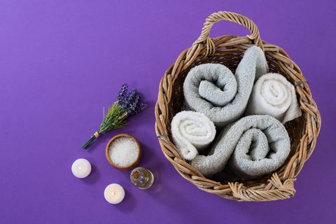 Spa accessories arranged on purple background - Download Free Stock Photos Pikwizard.com