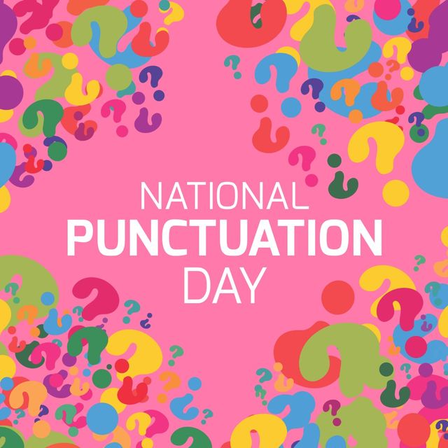 National punctuation day text banner over multiple colorful question mark icons on pink background - Download Free Stock Templates Pikwizard.com