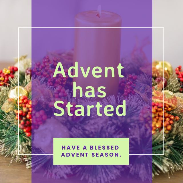 Composition of advent has started text over candle and decorations. Advent tradition and celebration concept digitally generated image.