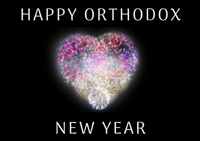 Composition of happy orthodox new year text and heart shape against black background, copy space - Download Free Stock Photos Pikwizard.com
