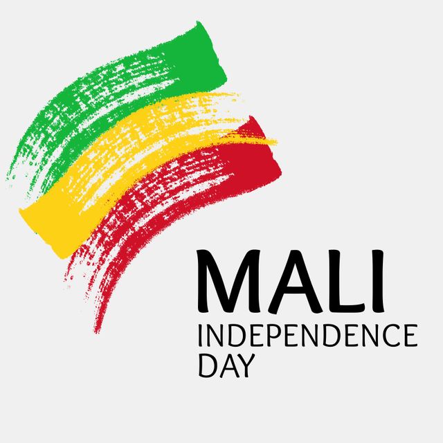 Illustrative image of mali independence day text and mali national flag on white background. Copy space, vector, patriotism, celebration, freedom and identity concept.