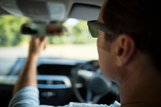 Man adjusting rearview mirror in car - Download Free Stock Photos Pikwizard.com