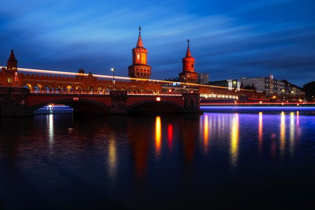 Illuminated Bridge over River at Night - Download Free Stock Photos Pikwizard.com
