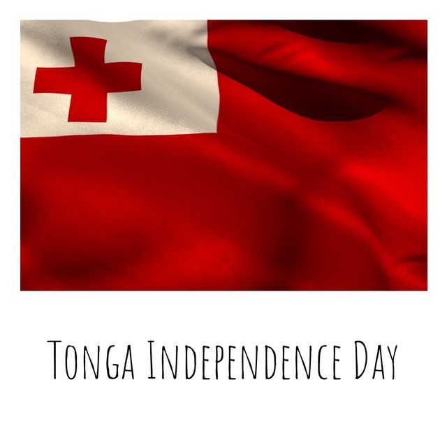 Red flag with cross over tonga independence day text against white background. unaltered, patriotism and identity concept.