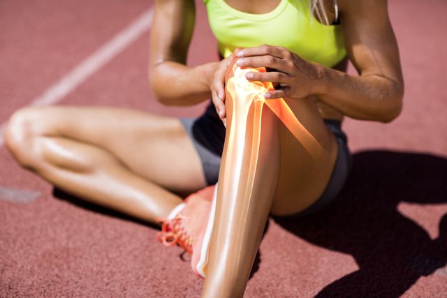 Low section of female athlete suffering from knee pain - Download Free Stock Photos Pikwizard.com