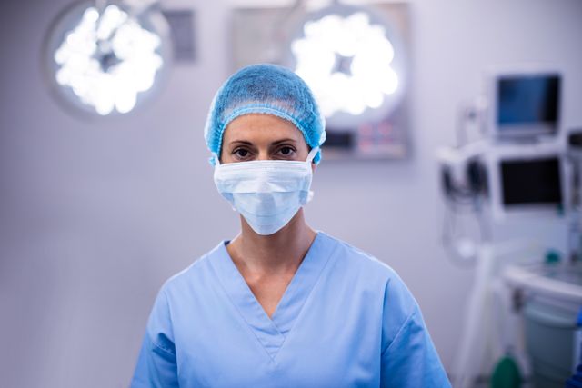 Portrait of female nurse wearing surgical mask in operation theater - Download Free Stock Photos Pikwizard.com