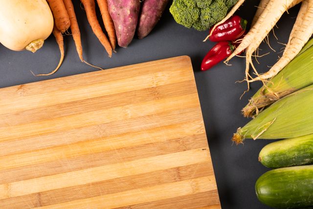 a cutting board with various foods from Pikwizard