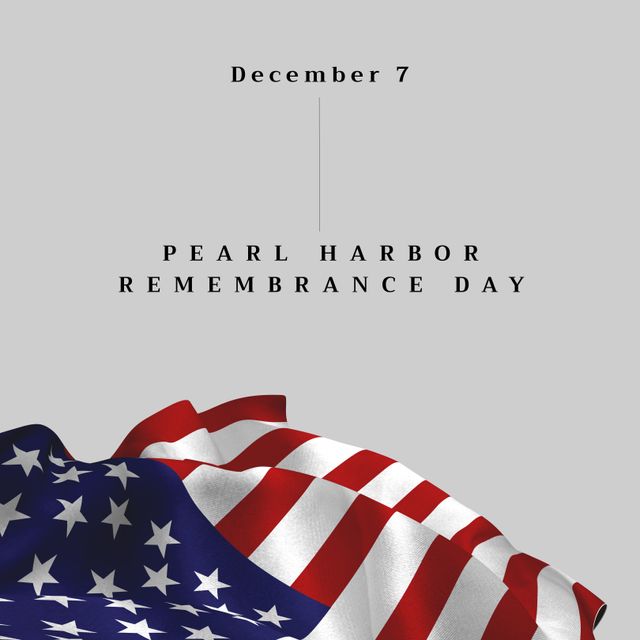 Illustration of december 7, pearl harbor remembrance day text, flag of america on white background. Copy space, memorial, remembrance, war, honor and patriotism concept.