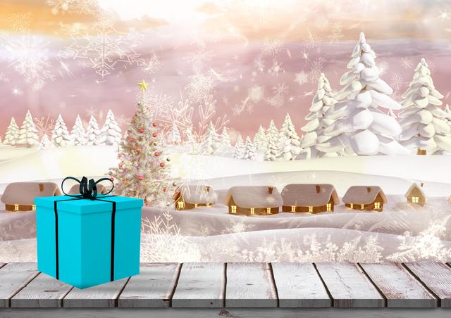 Gift box on wooden plank against snowy background - Download Free Stock Photos Pikwizard.com