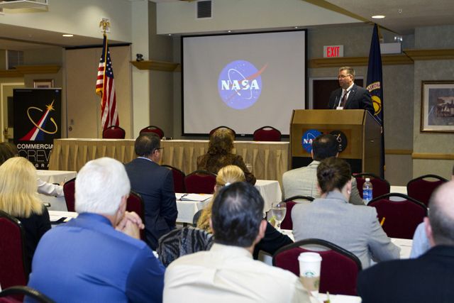 COCOA BEACH, Fla. -- Ed Mango, program manager for NASA's Commercial Crew Program CCP, talks to industry partners and stakeholders during a preproposal conference at the Courtyard Marriott in Cocoa Beach, Fla. The meeting focused on information related to NASA's release of the Commercial Crew Integrated Capability CCiCap Announcement for Proposals on Feb. 7. More than 50 people from 25 aerospace companies attended the conference to find out what the space agency would be looking for in terms of milestones, funding, schedules, strategies, safety cultures, business modules and eventual flight certification standards of integrated crew space transportation systems.        The goal of the CCiCap is to develop an indigenous U.S. transportation system that can safely, affordably and routinely fly to low Earth orbit destinations, including the International Space Station. Proposals are due March 23 and NASA plans to award multiple Space Act Agreements, valued from $300 million to $500 million each, toward the development of fully integrated commercial crew transportation systems in the summer of 2012.  For more information, visit www.nasa.gov/commercialcrew   Photo credit: Kim Shiflett