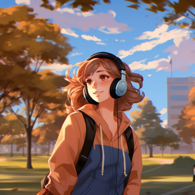 Anime Girl with Headphones and Cat · Creative Fabrica-demhanvico.com.vn
