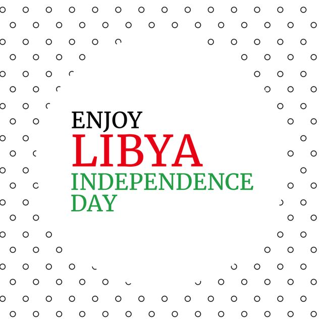 Composition of enjoy libya independence day text with spots on white background. Libya independence day and celebration concept digitally generated image.