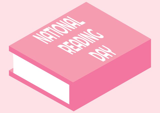 Composition of national reading day text over book icon on pink backgorund. National reading day and celebration concept digitally generated image.