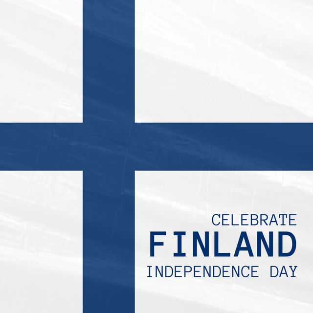 Illustration of celebrate finland independence day text over national flag of finland, copy space. Patriotism, celebration, freedom and identity concept.