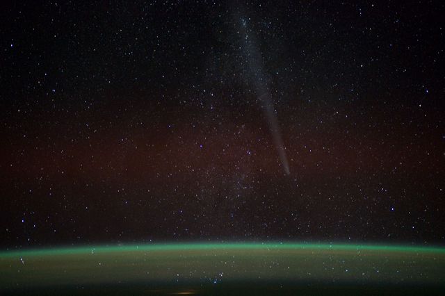 ISS030-E-017836 (27 Dec. 2011) --- Almost a week after first sighting in the night sky, Comet Lovejoy is visible to the six astronauts and cosmonauts currently aboard the International Space Station.  An 85-mm focal length was used to record the image.
