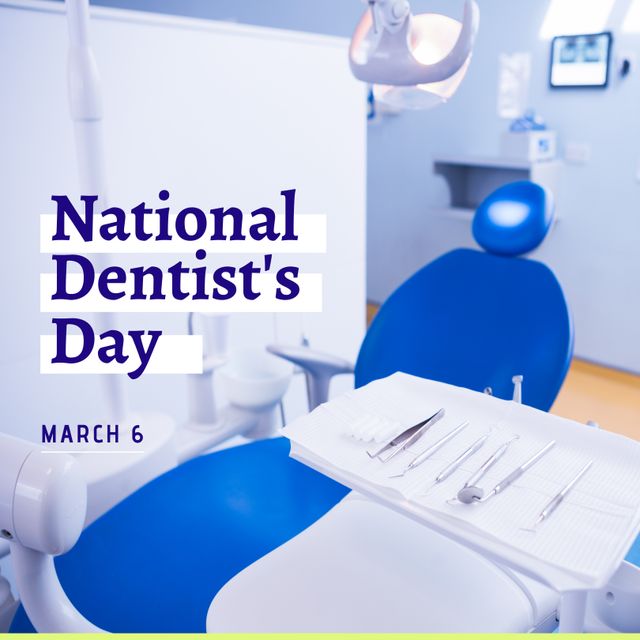 Composition of national dentist's day text and dentist's surgery. National dentist's day, dentistry and tooth health concept.