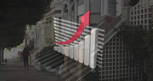 Image of financial data processing with red arrow over city - Download Free Stock Photos Pikwizard.com