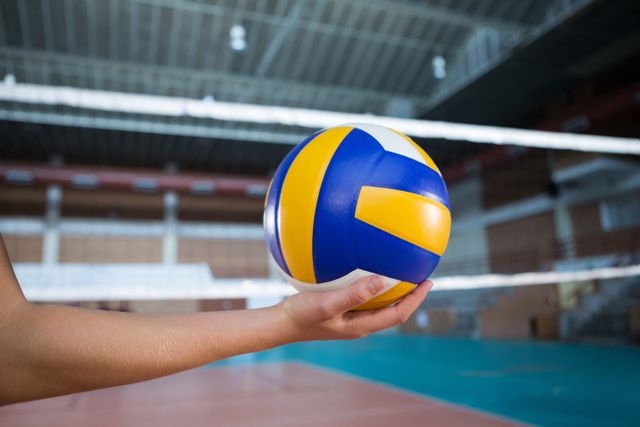 Female player holding volleyball in the court - Download Free Stock Photos Pikwizard.com