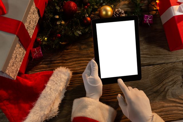 Santa Claus hands using digital tablet - Download Free Stock Photos Pikwizard.com