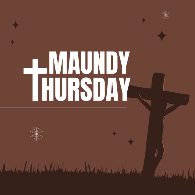Composition of maundy thursday text over cross on brown background. Maundy thursday concept digitally generated image.