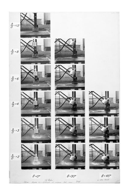 Figure 12(a) Effects of Inclining Water. Figure 12(b) Sand. NASA-TN-D-56  An investigation to determine conditions under which downwash from VTOL aircraft will start surface erosion from various types of terrain.