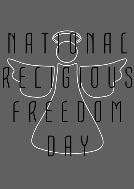Vector image of national religious freedom day text and angel on gray background. text, christianity, communication, god and religion concept.
