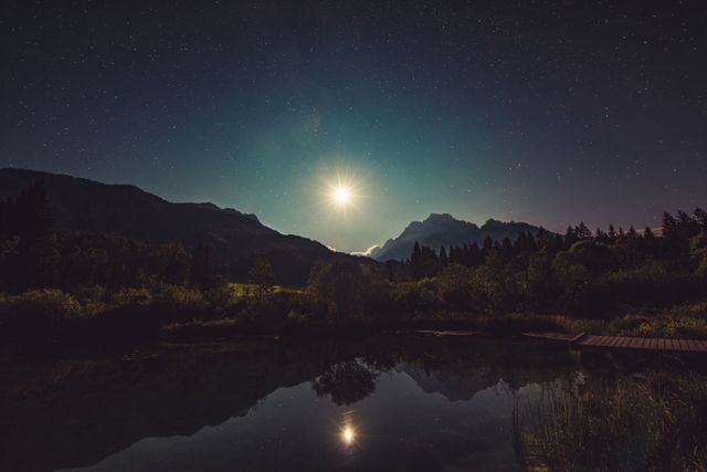 Moonshine lake reflection night - Download Free Stock Photos Pikwizard.com