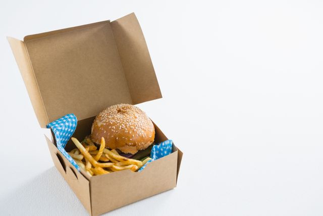 Hamburger with French fries in box - Download Free Stock Photos Pikwizard.com
