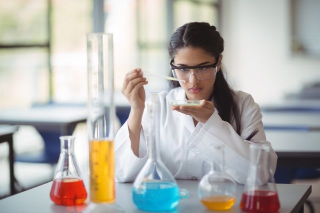 Attentive schoolgirl experimenting in laboratory - Download Free Stock Photos Pikwizard.com