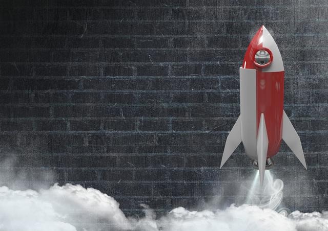3D Rocket flying in front of dark wall - Download Free Stock Photos Pikwizard.com