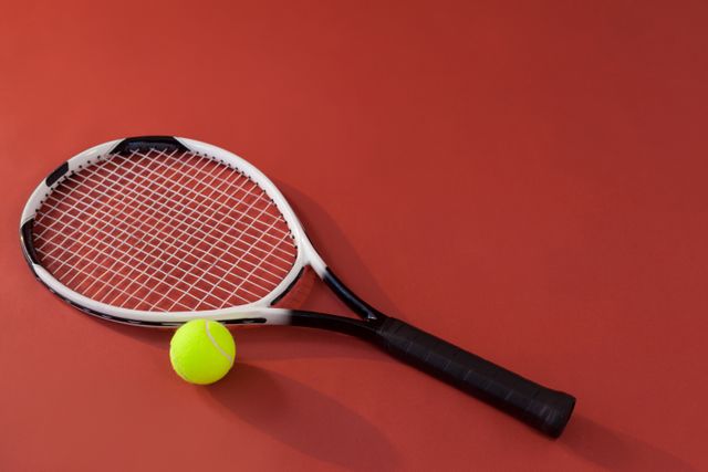 High angle view of tennis racket and fluorescent yellow ball - Download Free Stock Photos Pikwizard.com