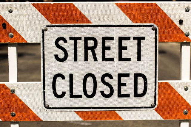 close up view of Street closed signboard. under construction concept 