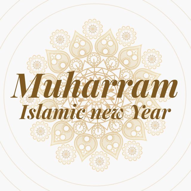 Illustration of muharram islamic new year text with floral patterns. Vector, islamic festival, celebration, tradition, holiday, new year, hijri new year.