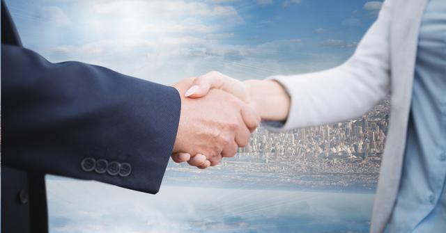 Digital composite image of business people shaking hands - Download Free Stock Photos Pikwizard.com