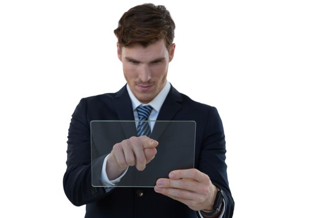 Businessman using glass digital tablet - Download Free Stock Photos Pikwizard.com