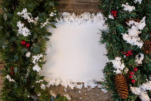 Christmas decoration with fake snow on wooden plank - Download Free Stock Photos Pikwizard.com
