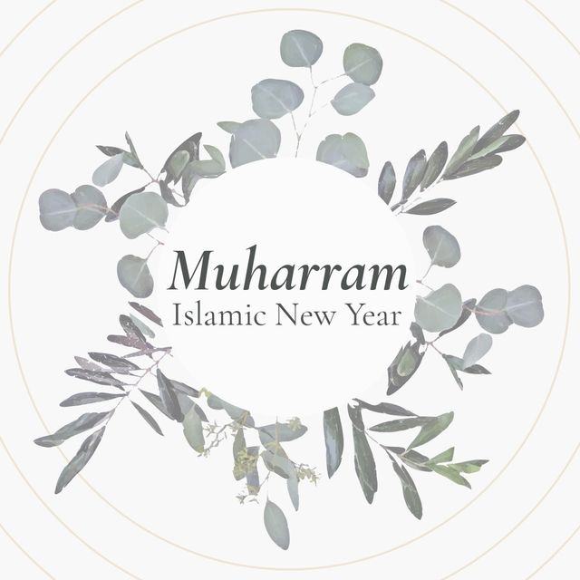 Illustration of muharram islamic new year text and varioys plants in circles on white background - Download Free Stock Templates Pikwizard.com
