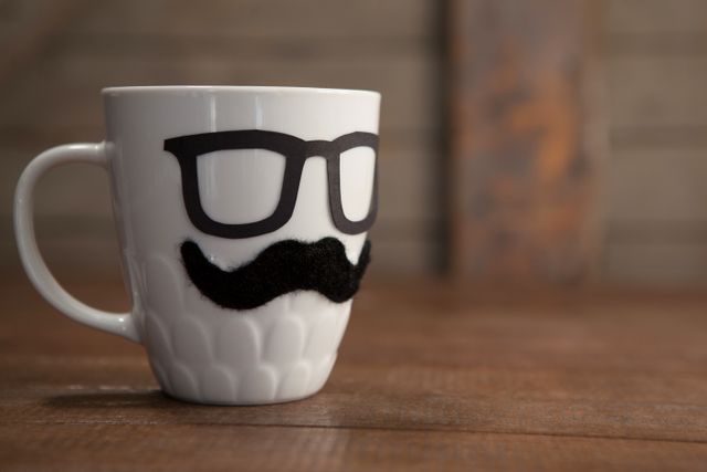 White mug with mustache and eyeglasses on table - Download Free Stock Photos Pikwizard.com