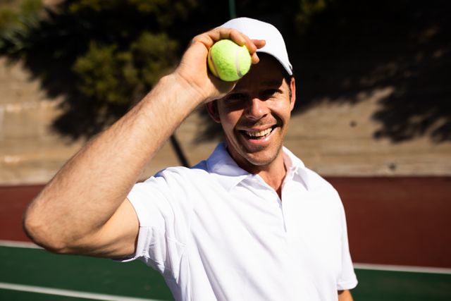 Front view of man playing tennis looking at the camera - Download Free Stock Photos Pikwizard.com