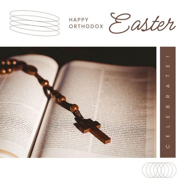 Composition of orthodox easter text over cross and bible. Orthodox easter and celebration concept digitally generated image.