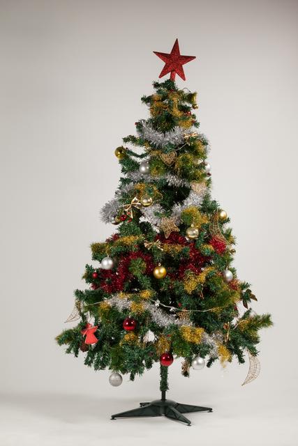 Close-up of christmas tree on white background