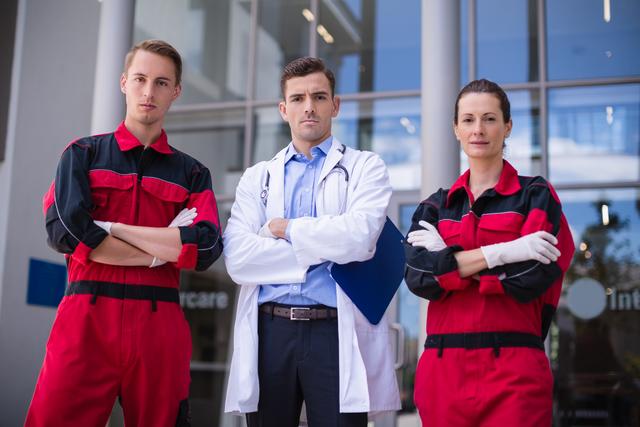 Portrait of doctor and paramedic standing with arms crossed - Download Free Stock Photos Pikwizard.com