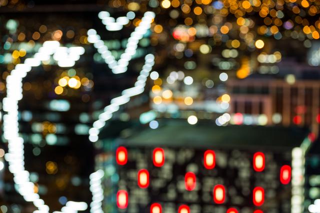 Bokeh of busy city street at night