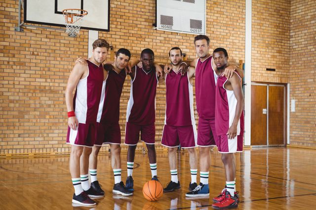 Confident basketball players standing with arms around in the court- Download Free Stock Photos Pikwizard.com