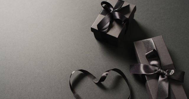 Top View Gift Box Black Ribbon Silver Wrapping Paper Backdrop