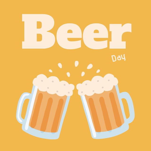 Digital composite image of beer day text with mugs against colored background. vector, alcoholic beverage and celebration event concept.